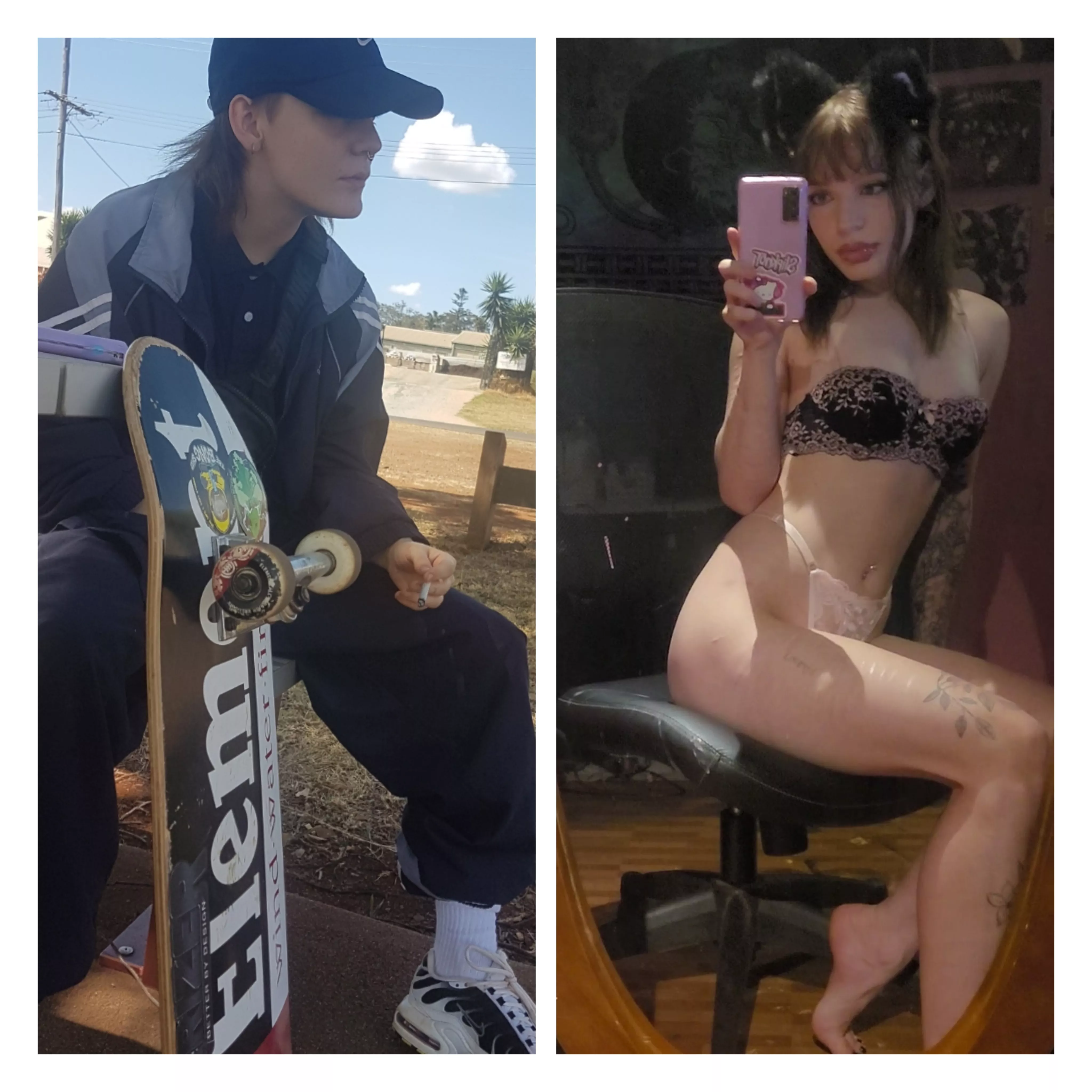 Classic dyke to bimbo turnaround