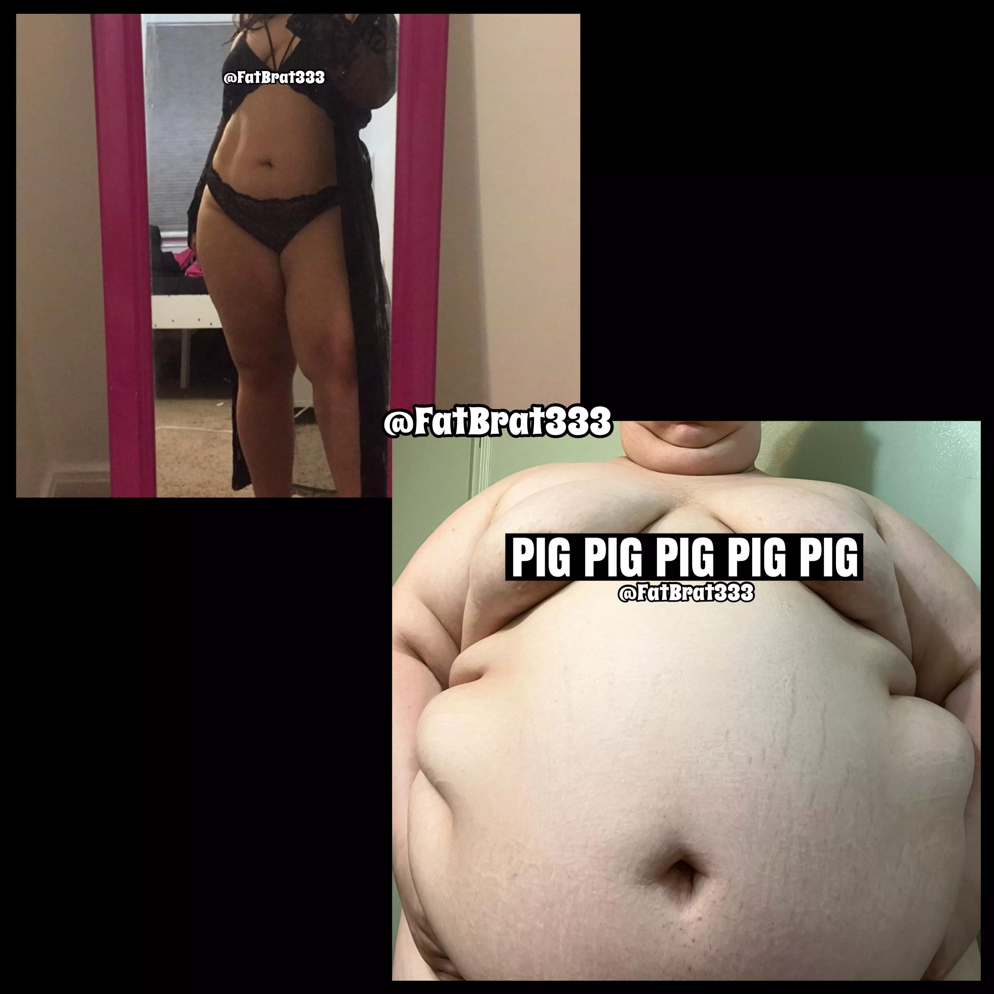 here’s another before and after for y’all 🤤🐷 god I’ve really blown up with blubber these last 2 years … what have I done ?!?!? 🥵😩