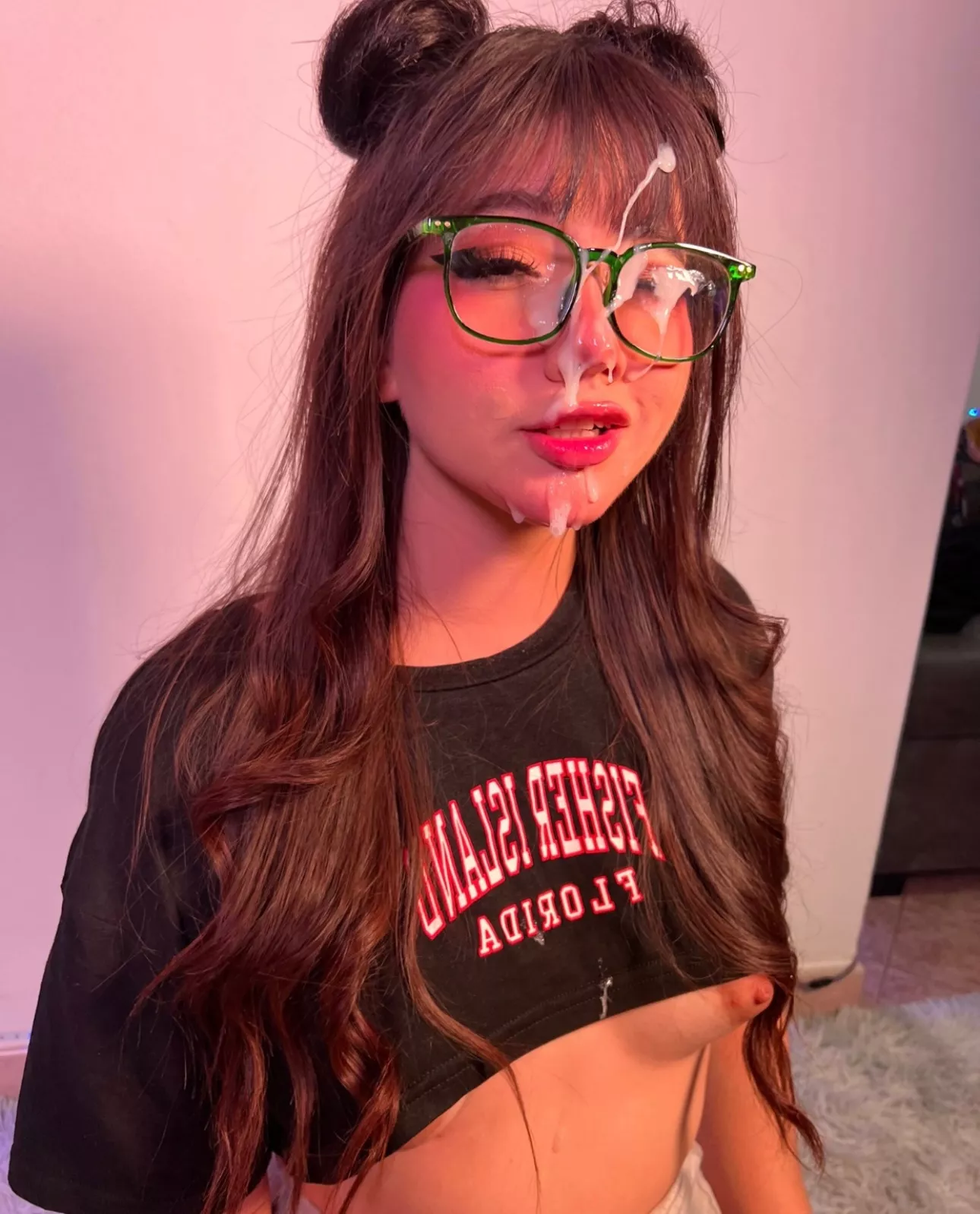 Someone made a mess on her glasses