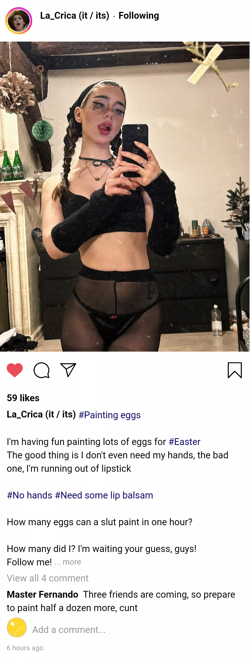 (Cuntagram) (@la_crica) - Easter time, bring your eggs