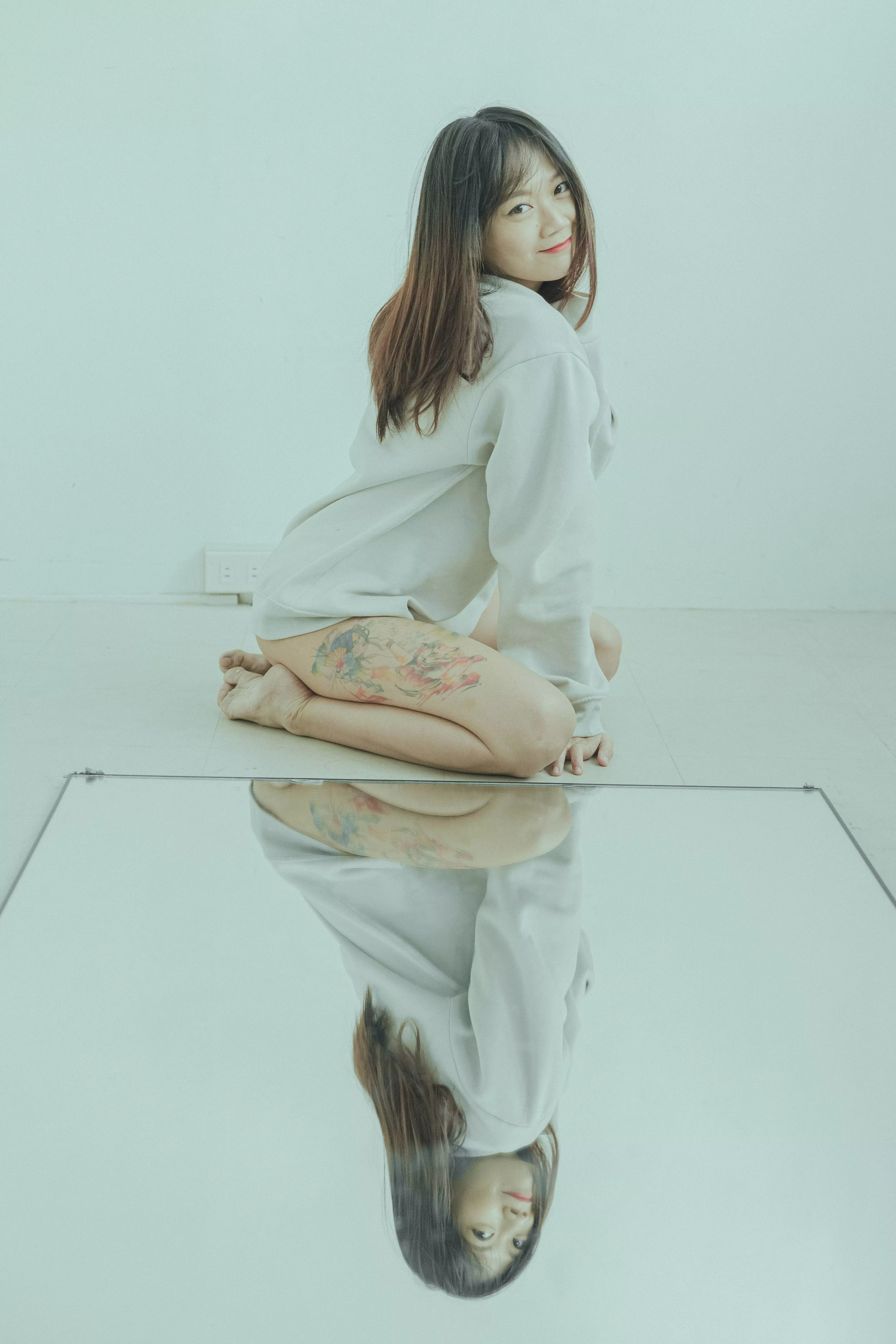 feelin' cute in this sweater 🥰 guess what i'm wearing underneath 🤭