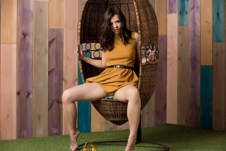 in a dress without panties