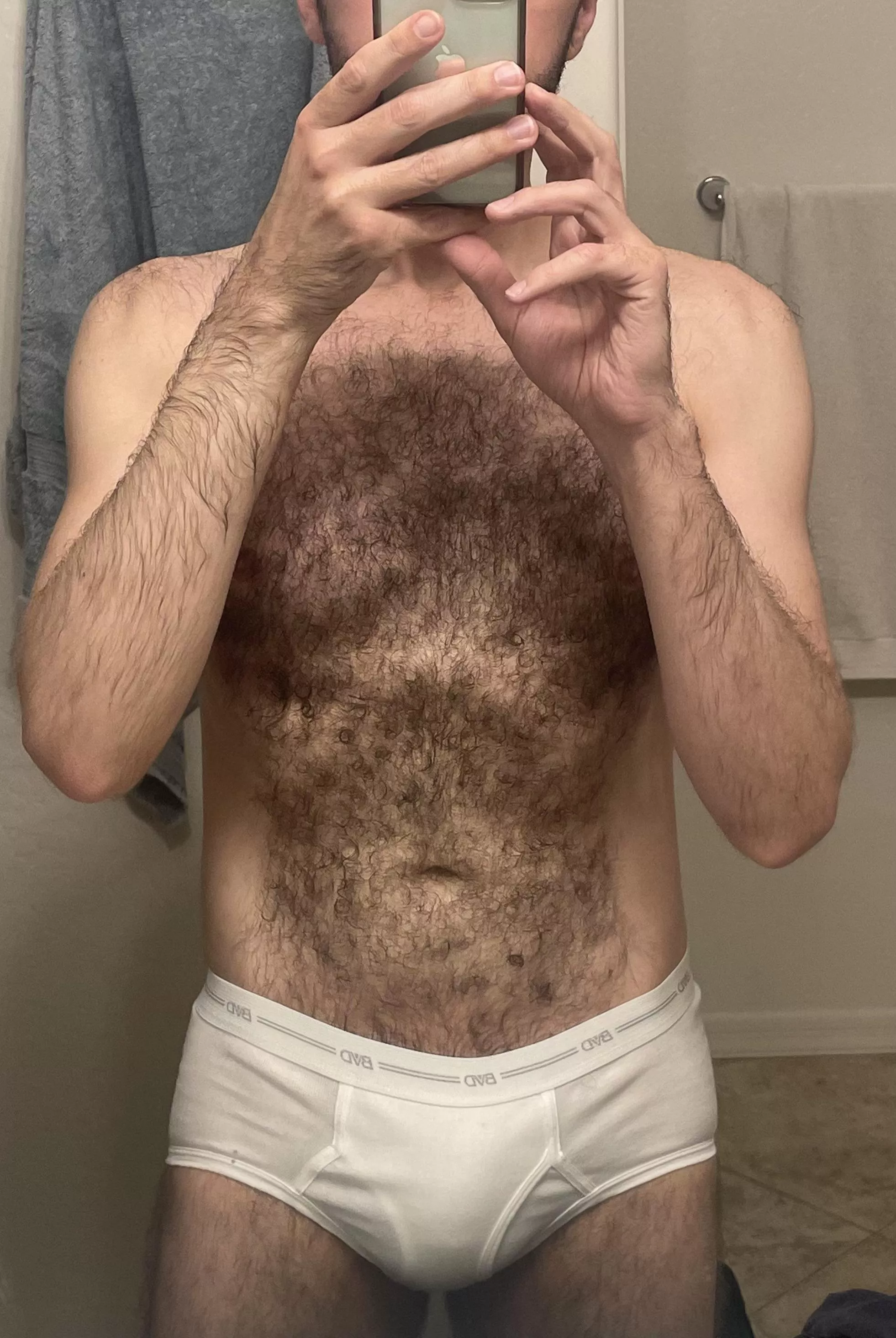 Post-shower, vintage briefs