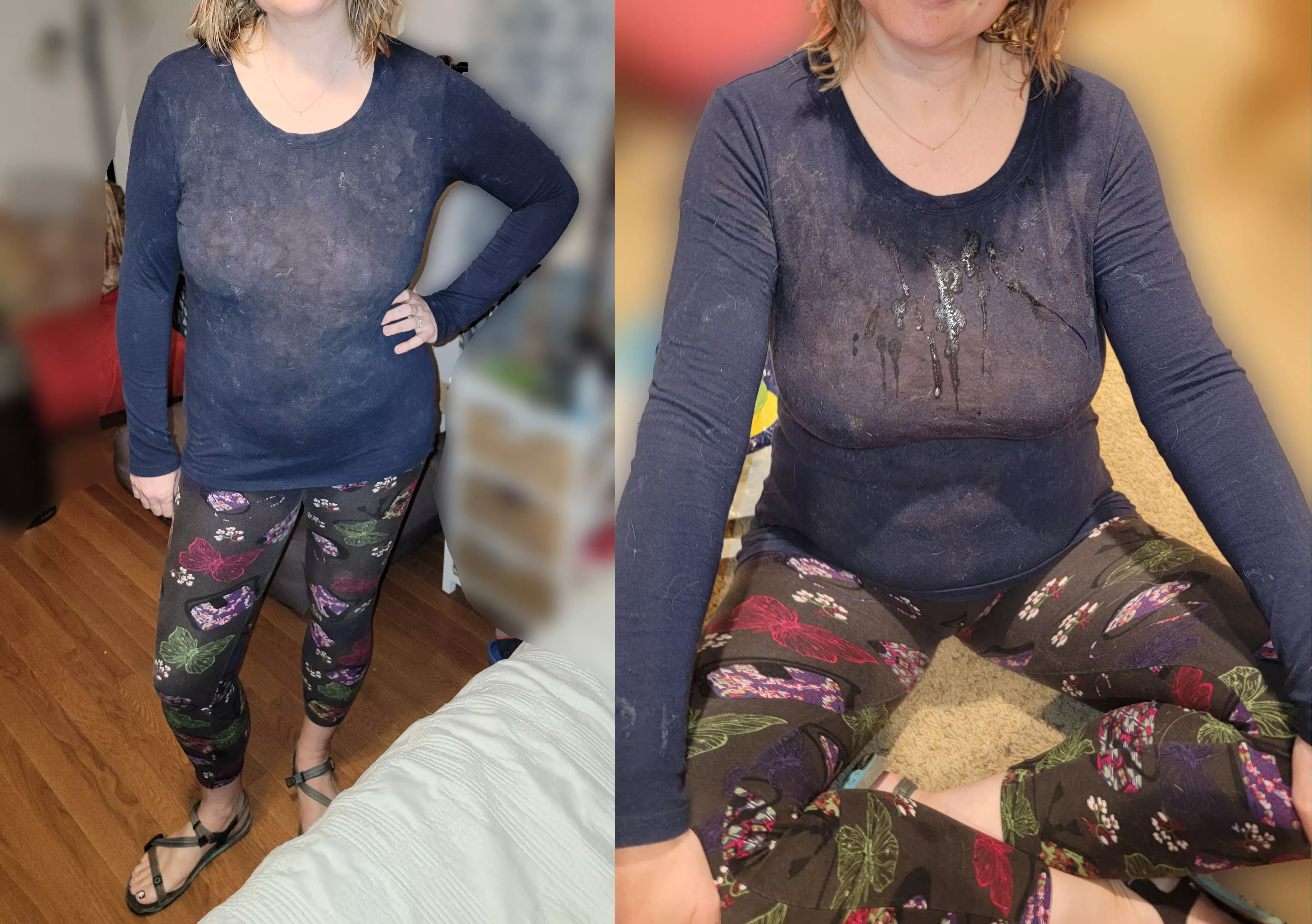 Load 58 on wife's cumstained blouse before and after