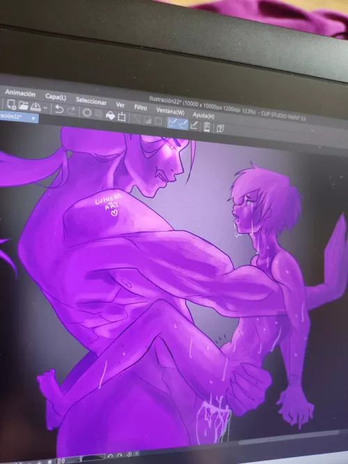 My monster OC having some CNC fun with his toy 💖😈 (Size difference kink, tied, crying)