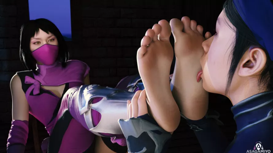 mortal kombat 11 kitana licks Milena's feet ( artist: asagamiyo)