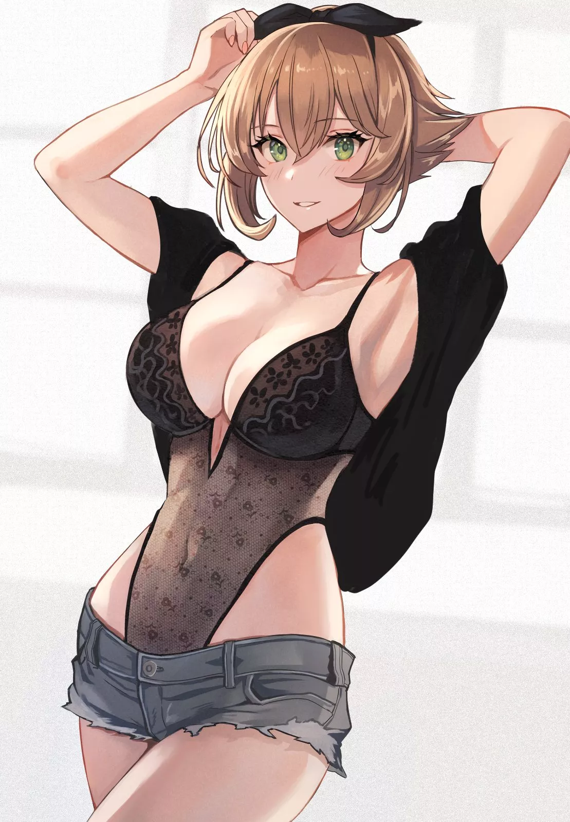 Mutsu showing off her new underwear with hotpants [Kancolle]