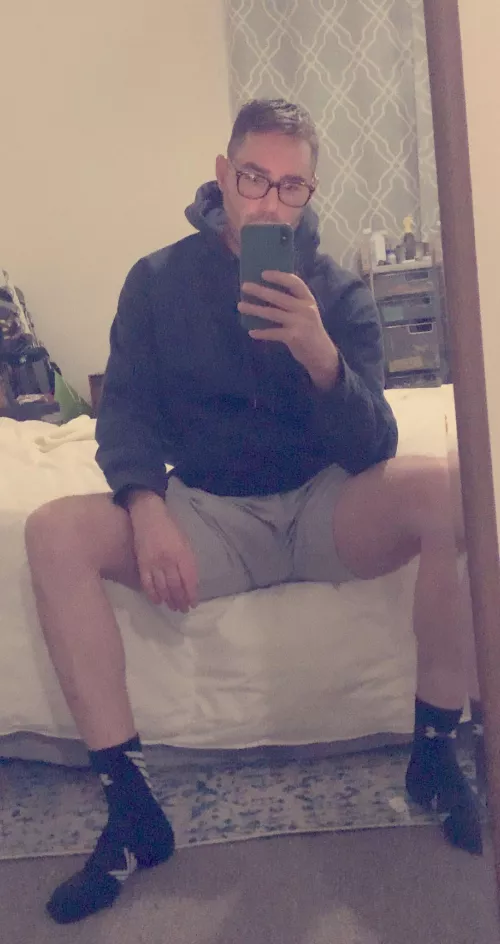 Post gym outline in grey shorts