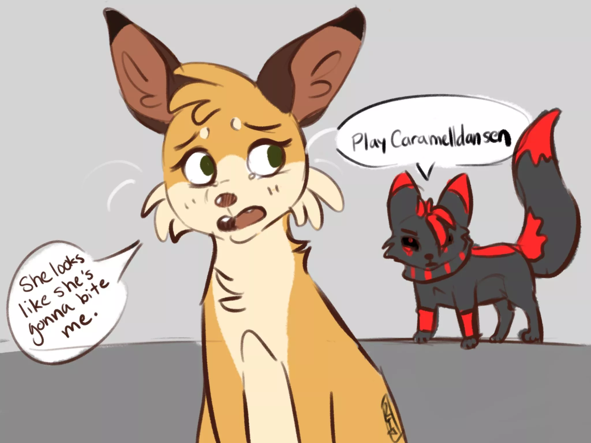 Current fursona meets first fursona. The 2010's were such a wild time. Art made by me. I forgot my sona's antlers oops.