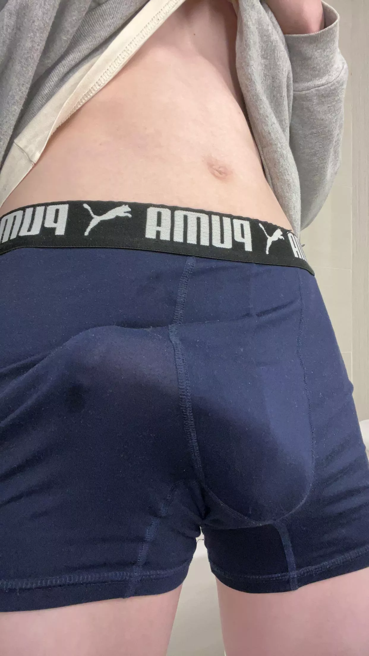 Outline of my cock in my blue pumas