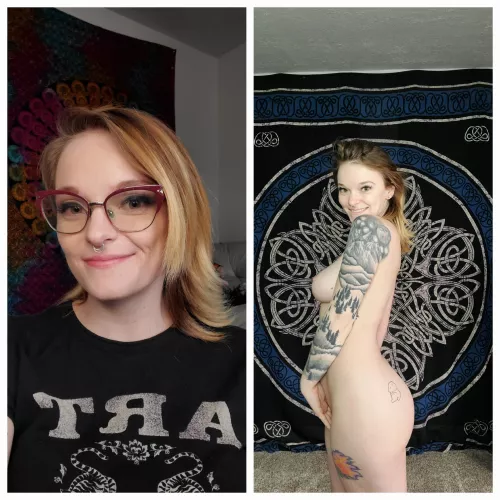 Smiling in both, but for very different reasons