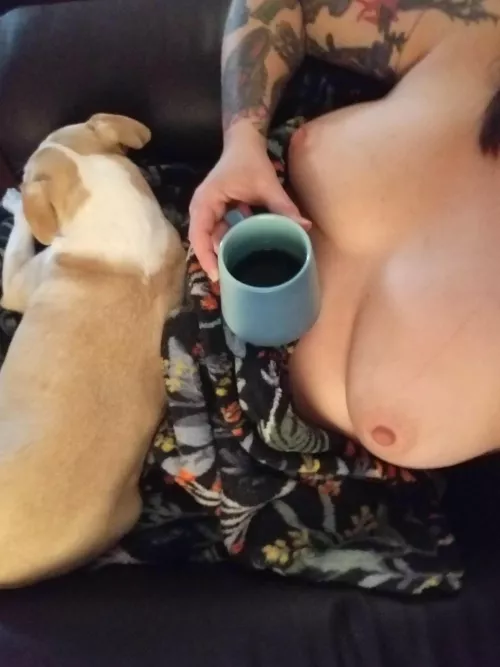 Coffee, dog snuggles and time to relax, nothing better.