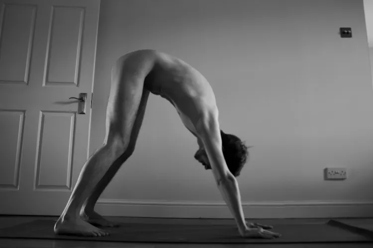 Downward facing dog, with my slightly rounded back 😅