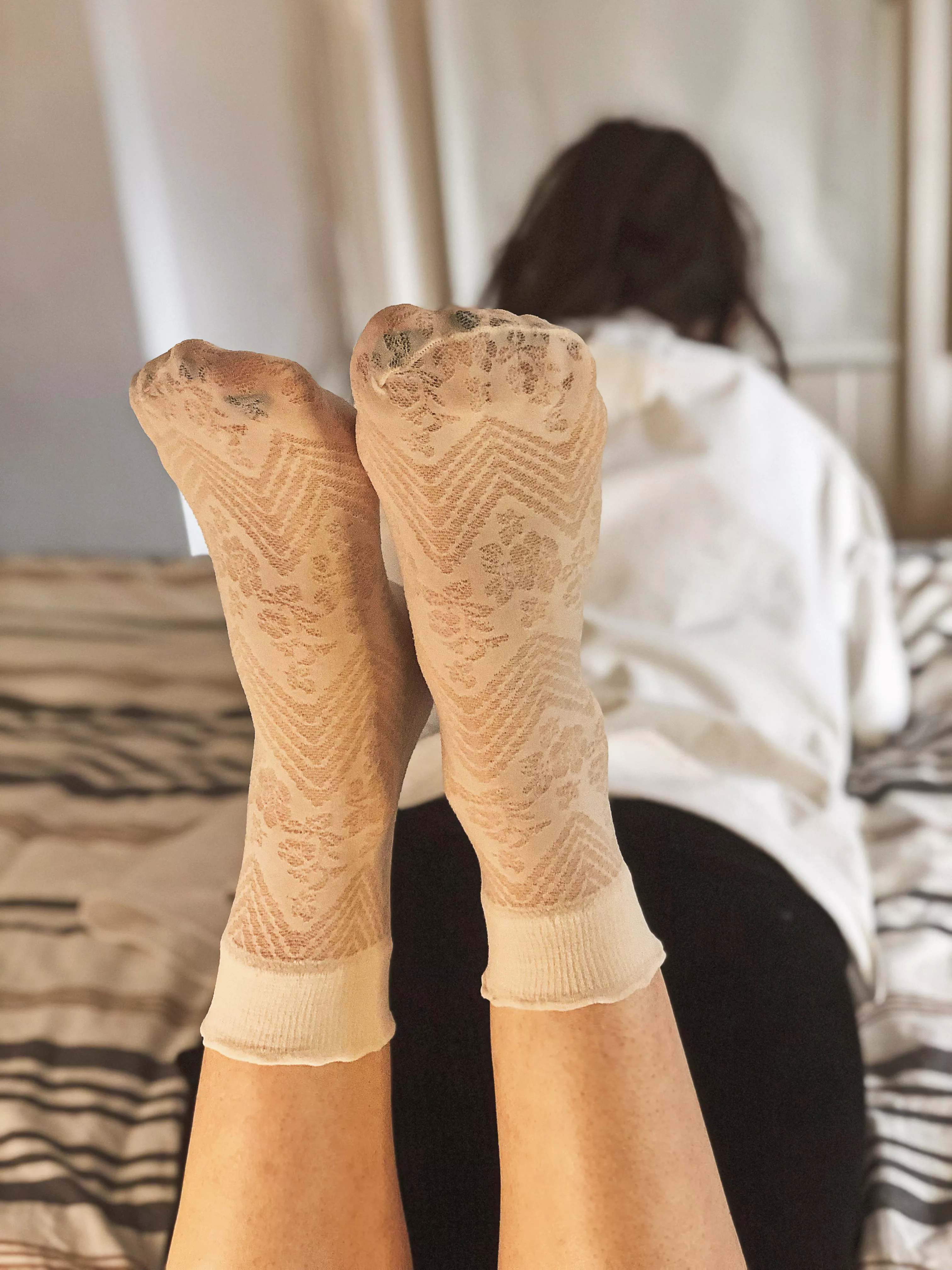 Hope you enjoy the view of my black painted toes in my new fancy socks [F]