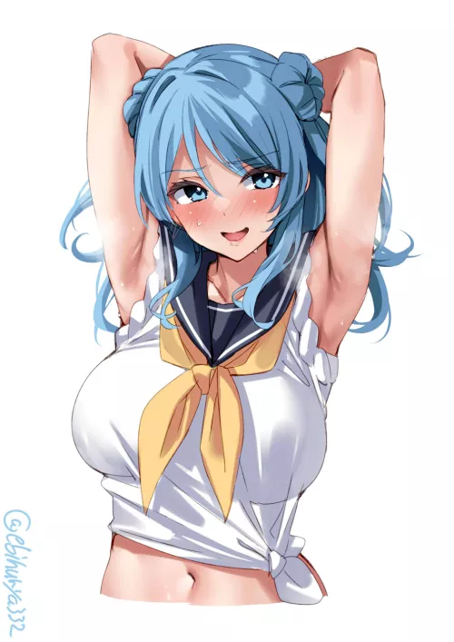 Urakaze's Sweaty Armpits & Exposed Midriff (Ebifurya) [KanColle]