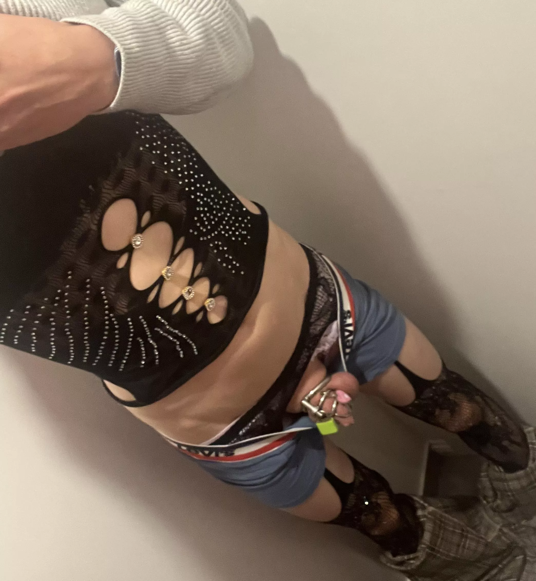 Felt extra bratty today so I crossdressed at work in male underwear 😈 I guess I will be punished by my keyholder 🤭