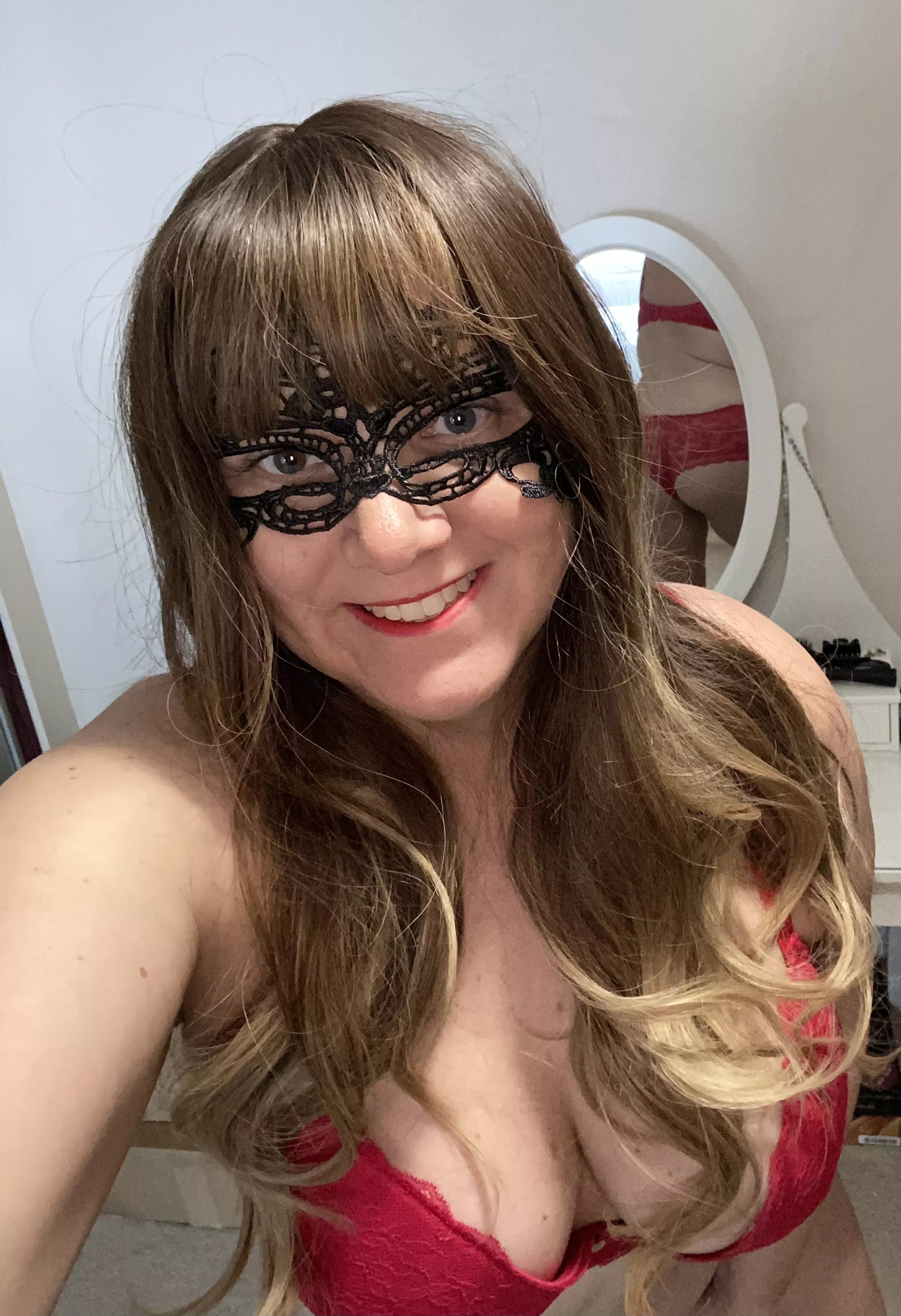 No fancy title, just red underwear and some cleavage!