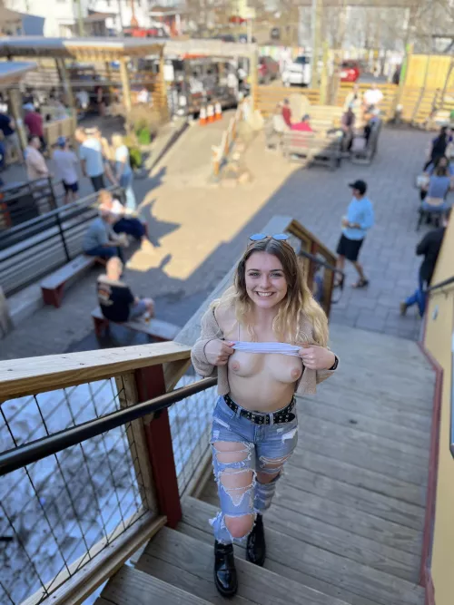 Just another girl who loves showing her boobs in public (: