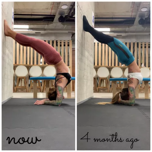 One of my biggest weaknesses, but... spine flexibility progress. (look at the line on the wall)