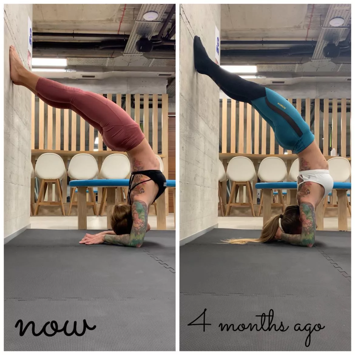 One of my biggest weaknesses, but... spine flexibility progress. (look at the line on the wall)