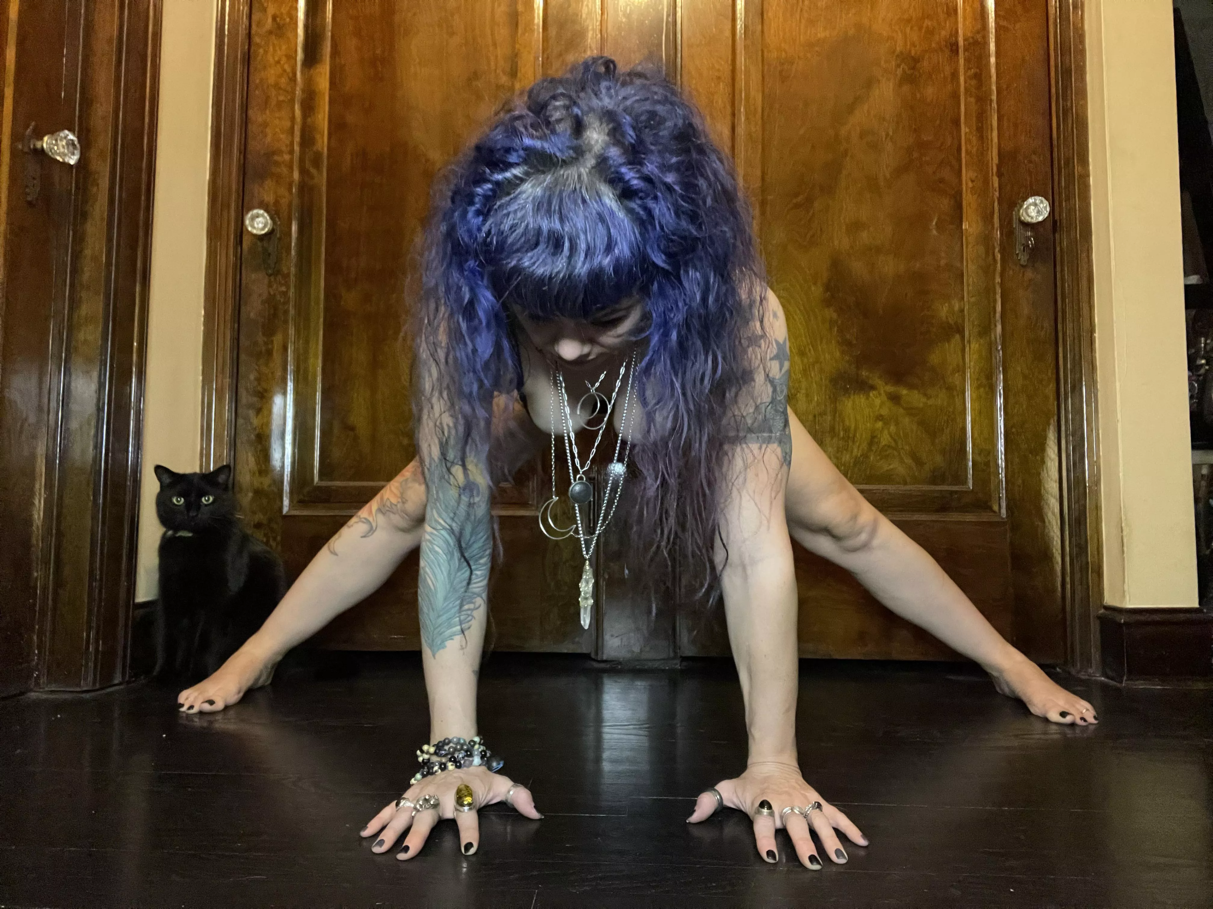 The cat is there for moral support.