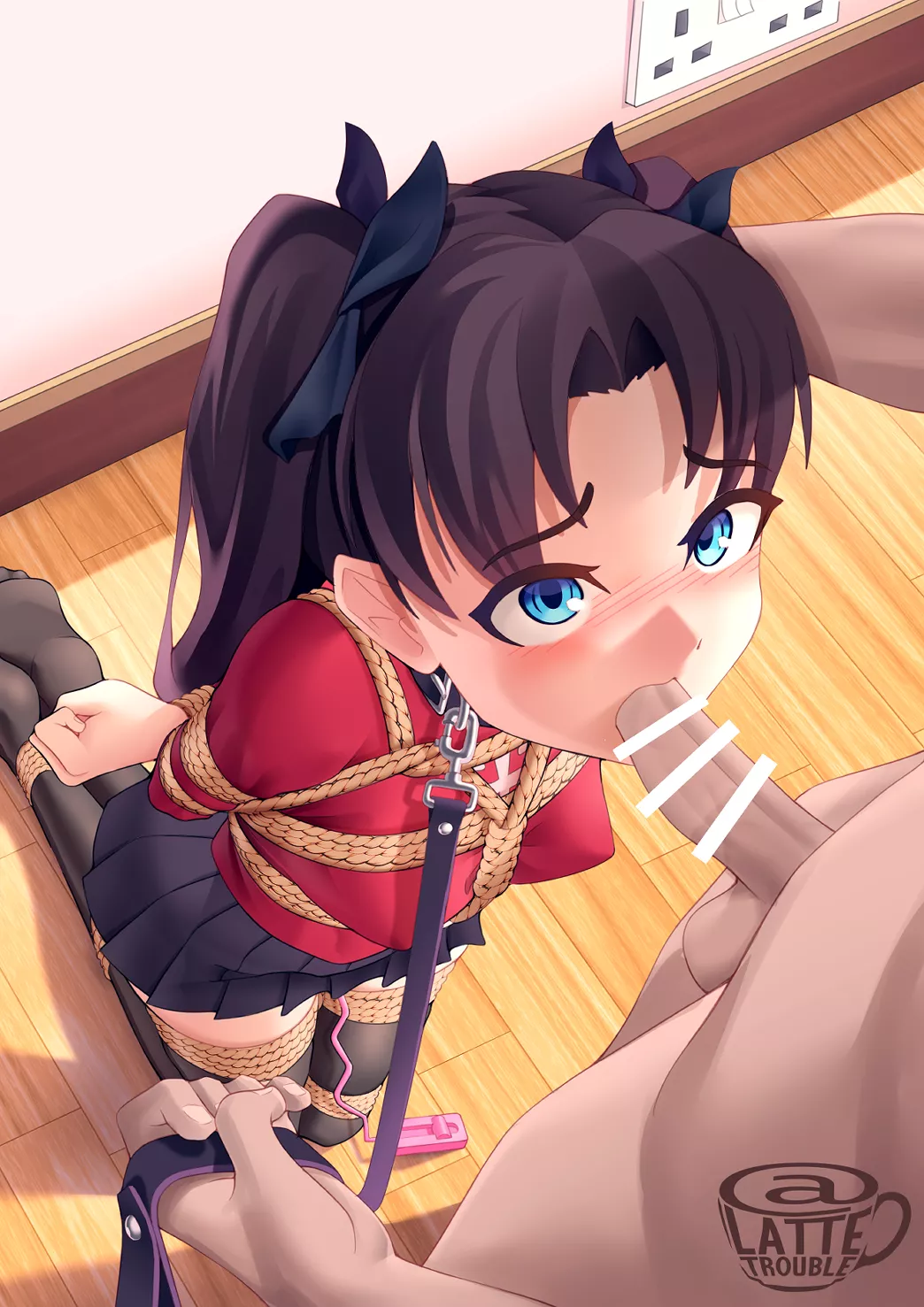 Bound, collared, AND leashed. A winning combo.