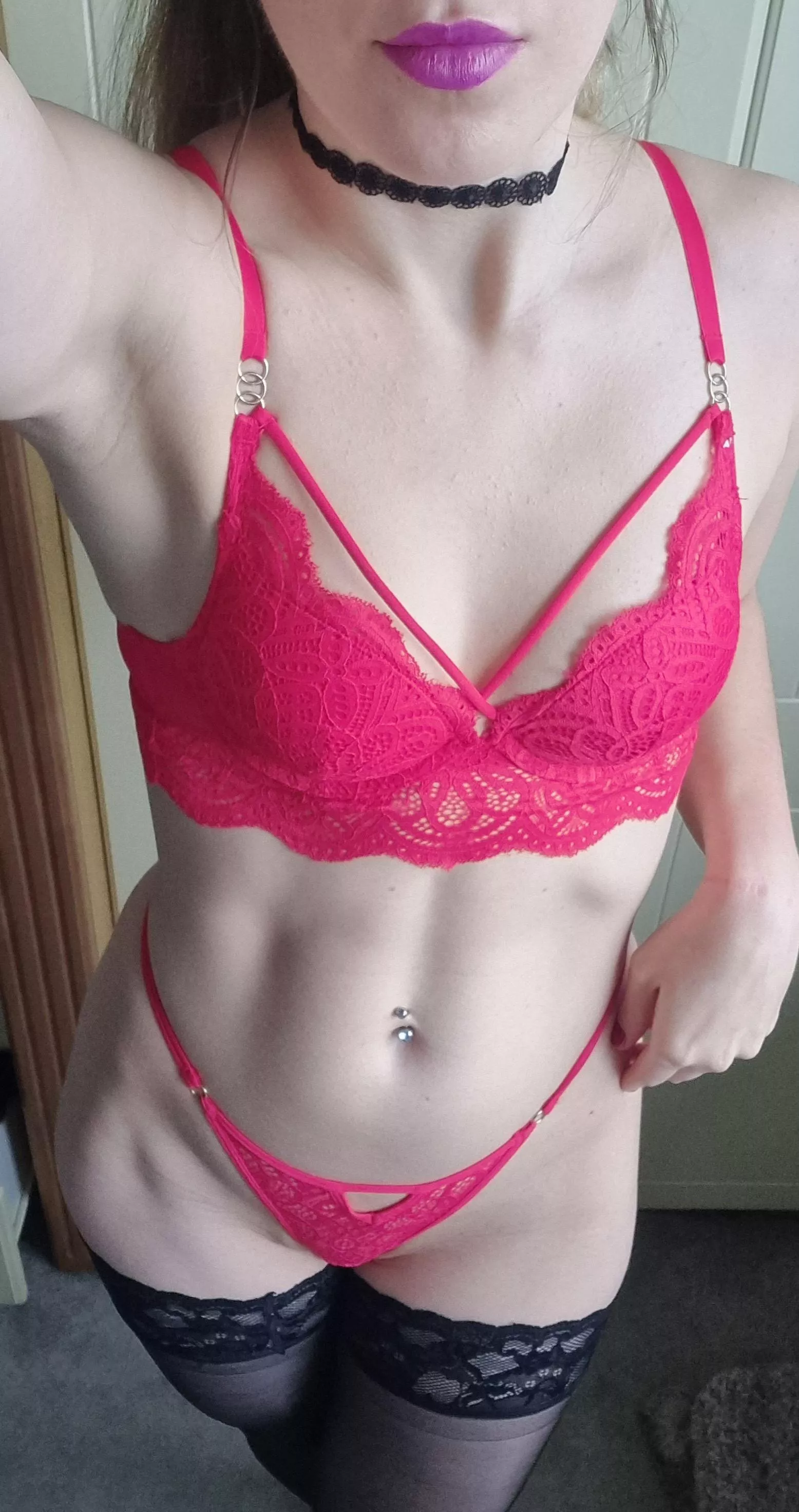 Pink lingerie looks so hot on my pale body, doesn't it..