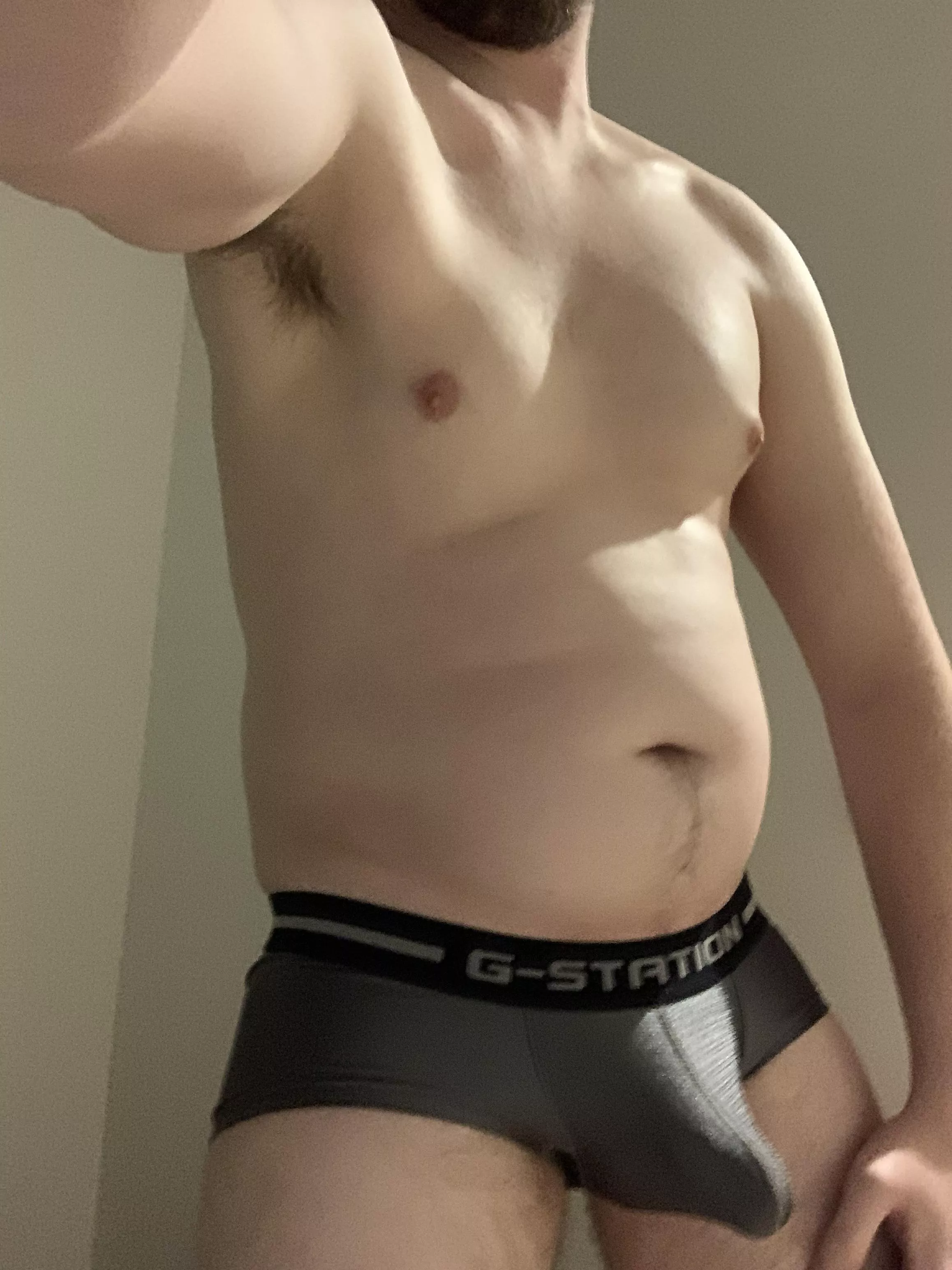 Shiny undies bulge