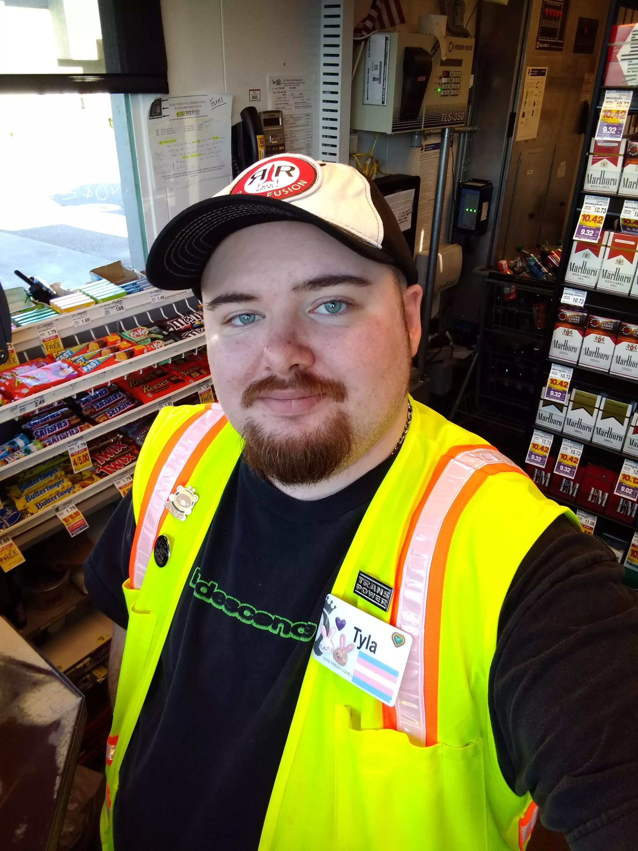 Wearing my Fallout fuel station hat at my irl fuel station job lol