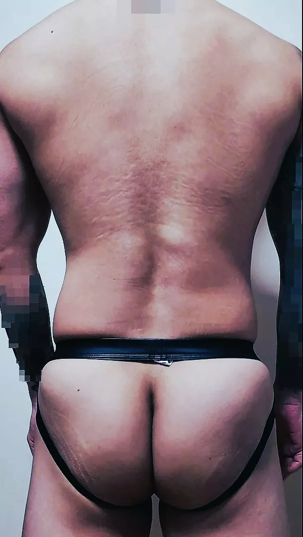 A pair of leather jockstraps