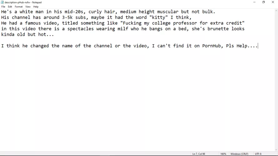 Can somebody help me find a pornhub acc.? I've the description of it but forgot the name
