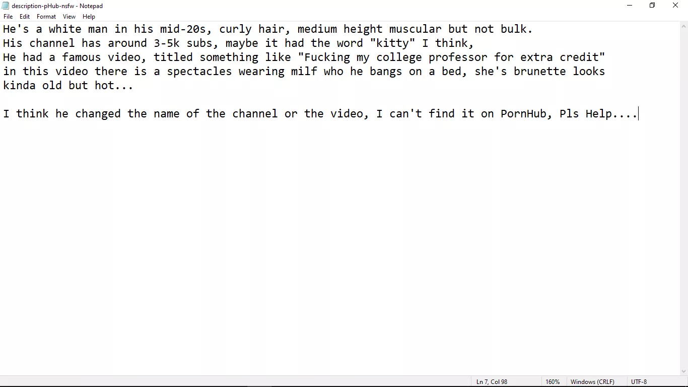 Can somebody help me find a pornhub acc.? I've the description of it but forgot the name
