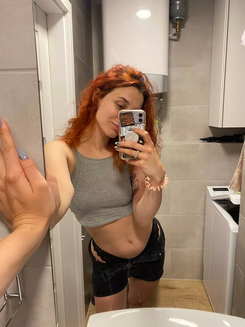 Gray croptop is pretty sexy