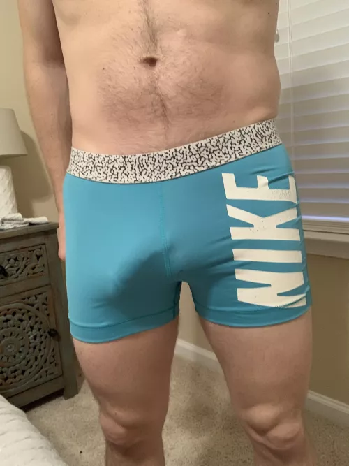 Trying on wife’s workout shorts