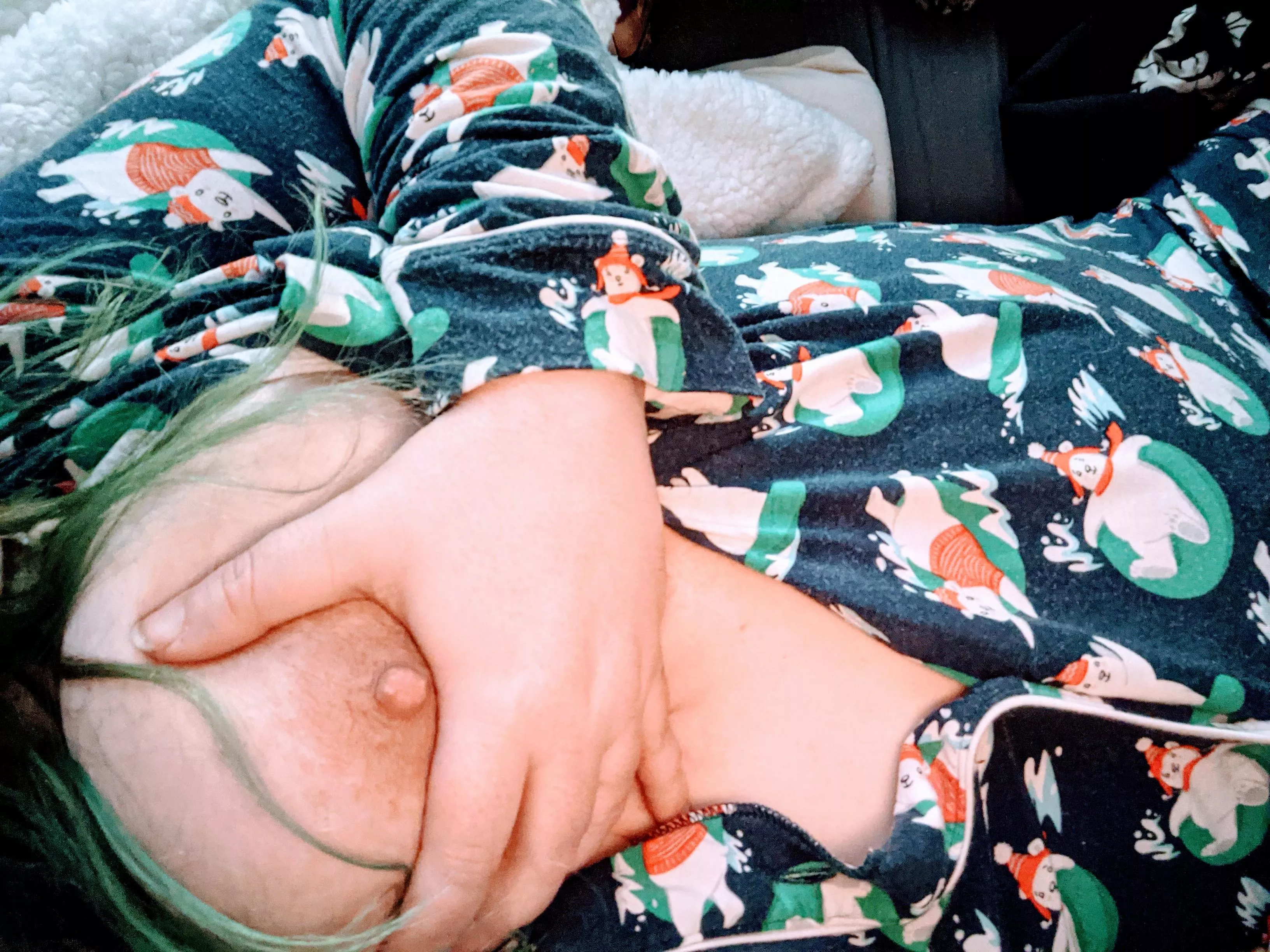 All ready for bed with my little nipples poking out of my nightgown