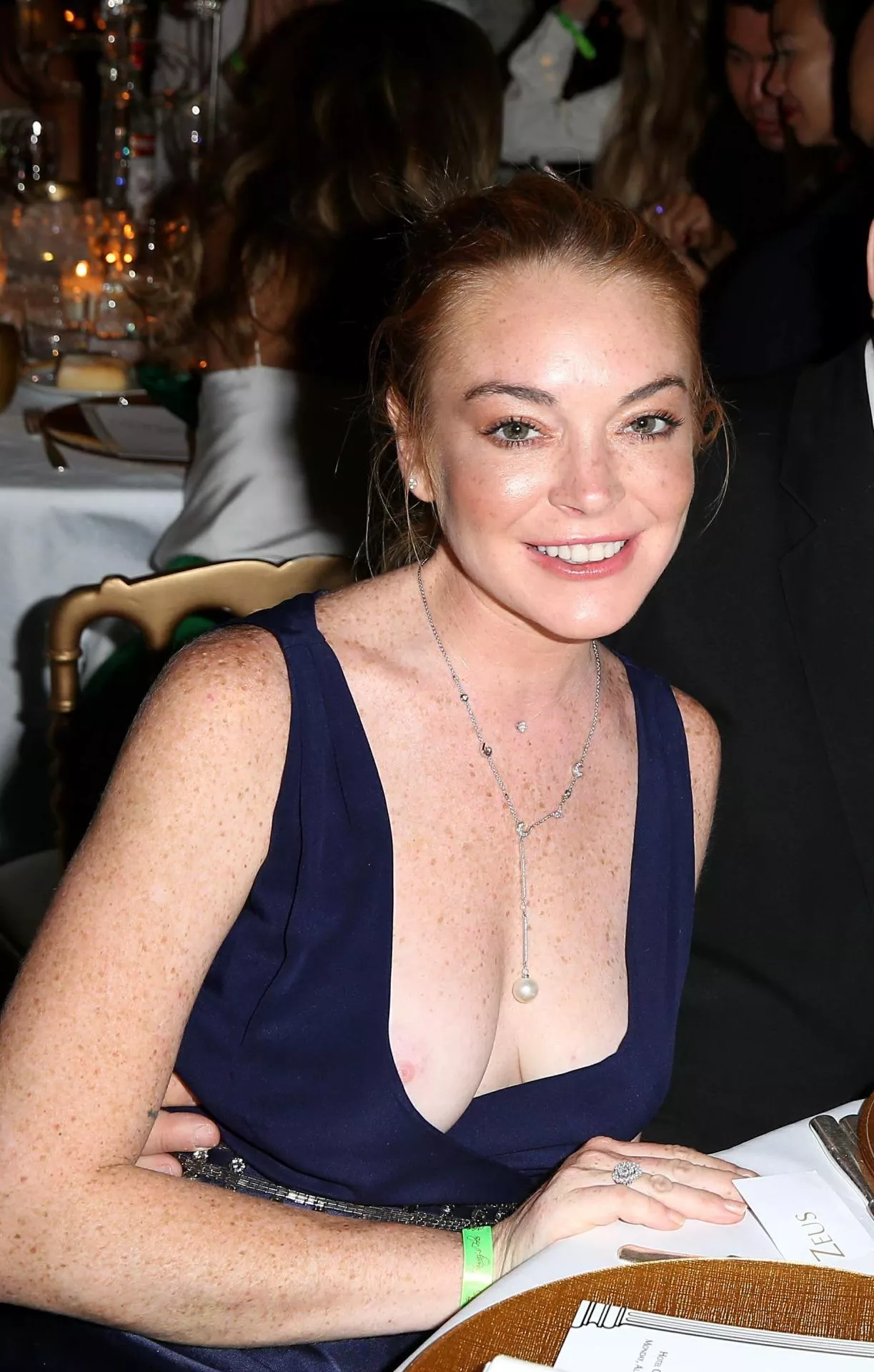 Lohan, ghost nipples, nip slip (I think), freckles