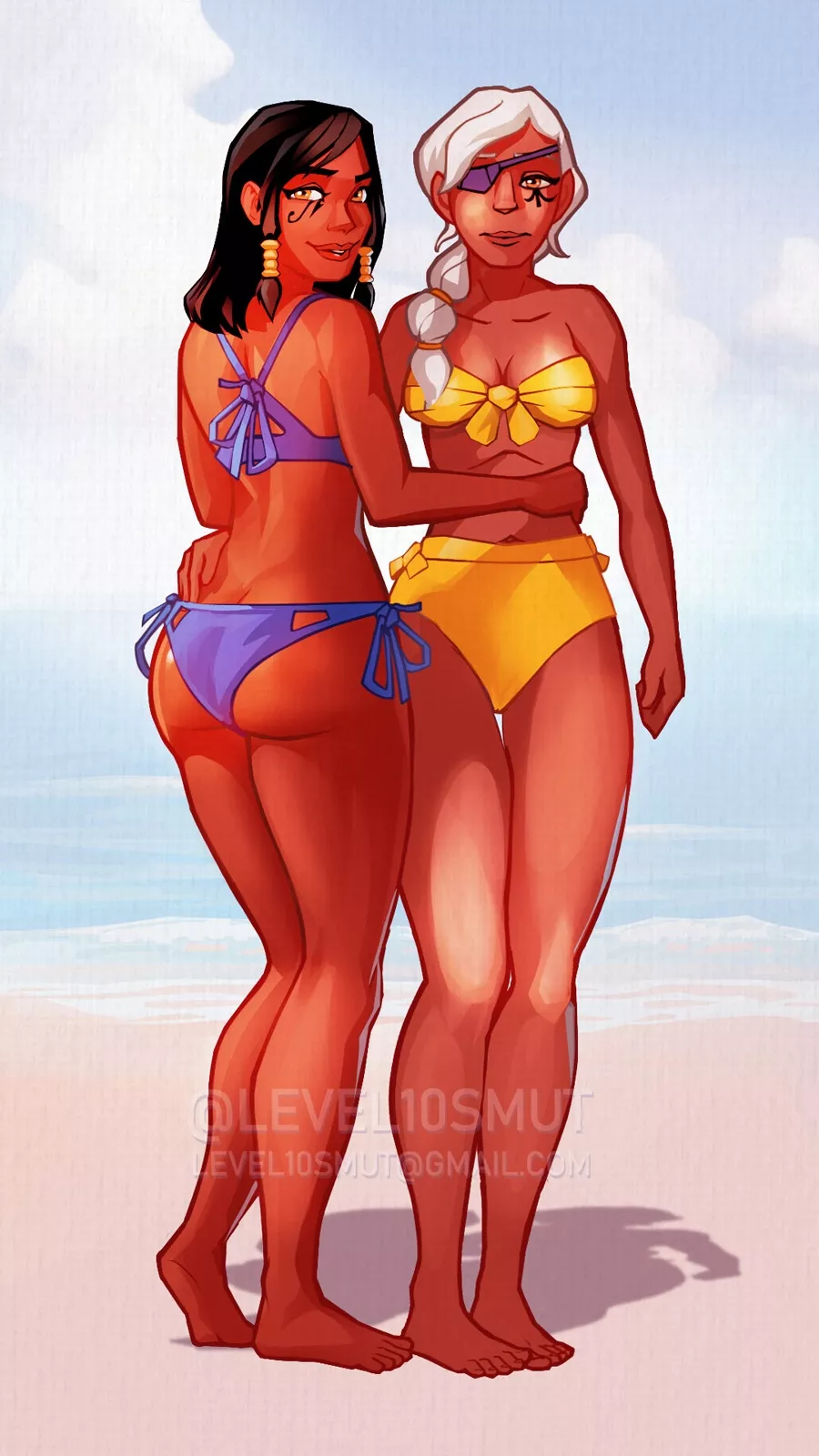 Bikini Pharah and Ana (@level10smut)