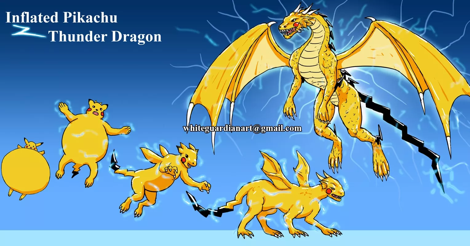 [For Hire] Inflated Pikachu become Thunder Dragon TF. Commission open. Contact me by Email. Thank you.