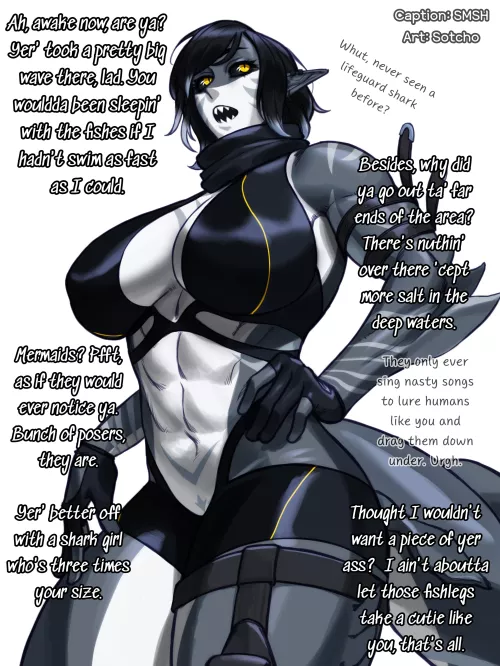 Saved Ashore [Shark / Monster Girl] [Much Taller And Stronger Than You] [Scottish / Aussie Accent] [Tomboy] [Slight Tsundere] [Mermaid Slander]