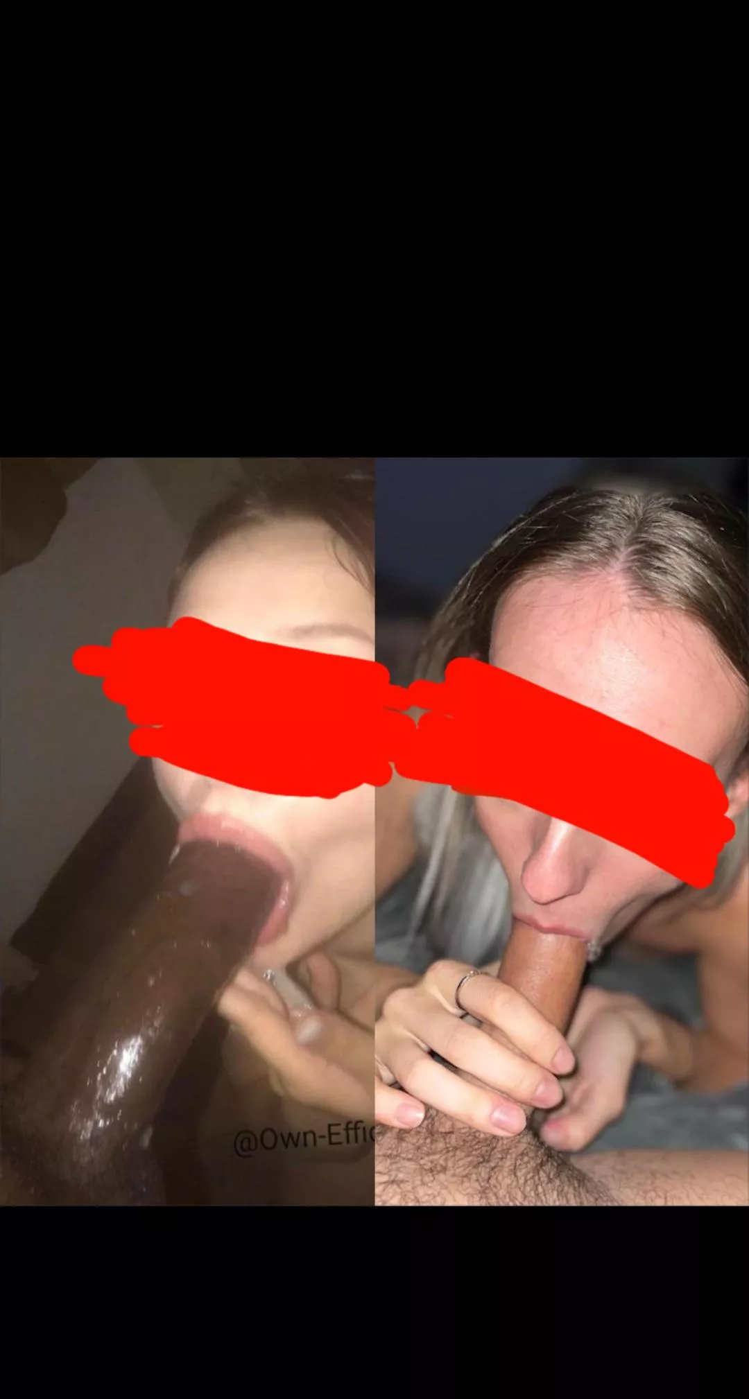 Side by side comparison between cuck and bull getting a bj