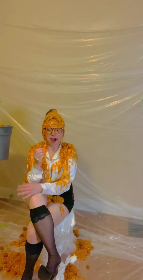 Spaghetti and meatballs dumped