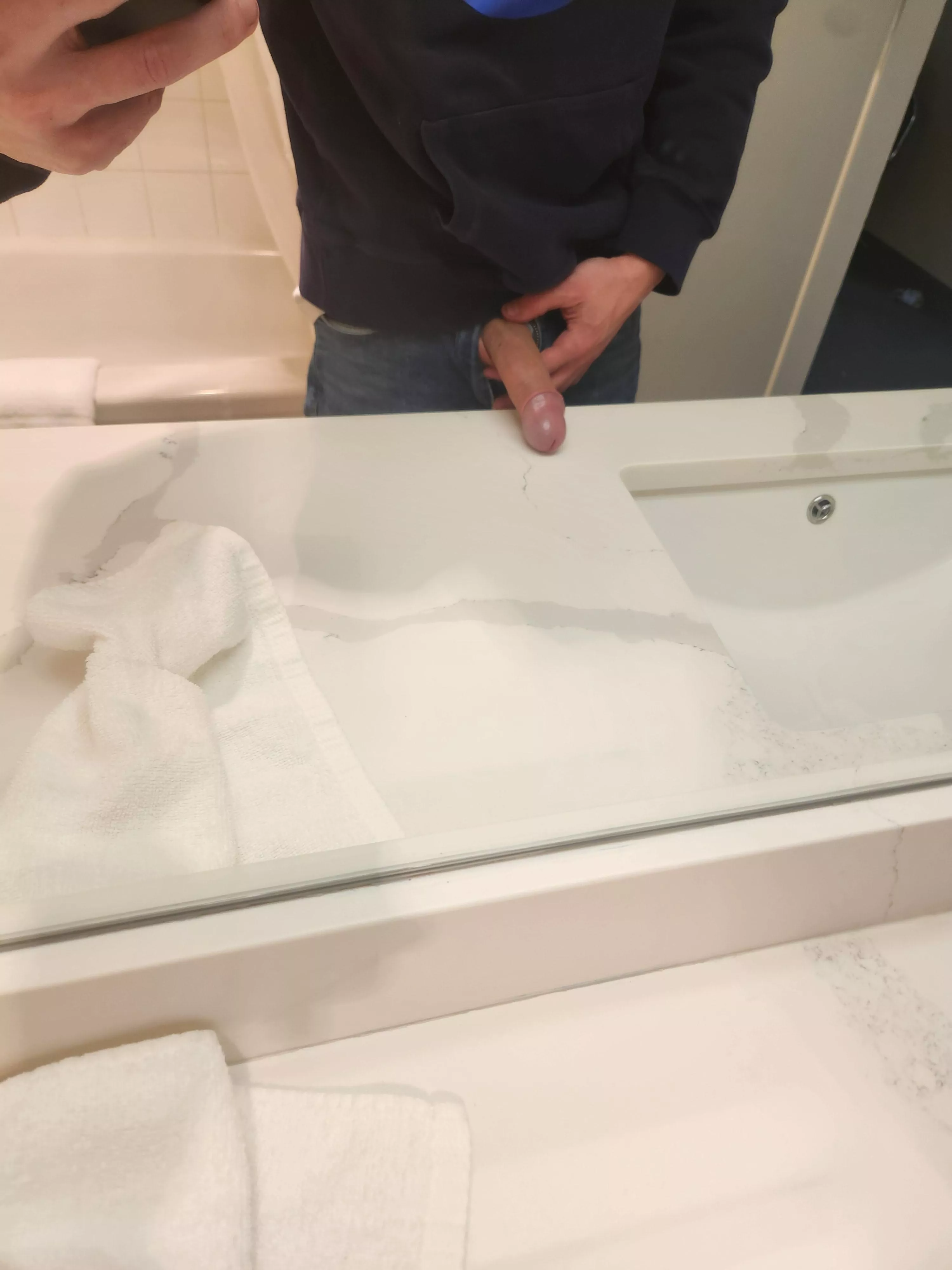 This hotel counter is the perfect height to fuck you on baby