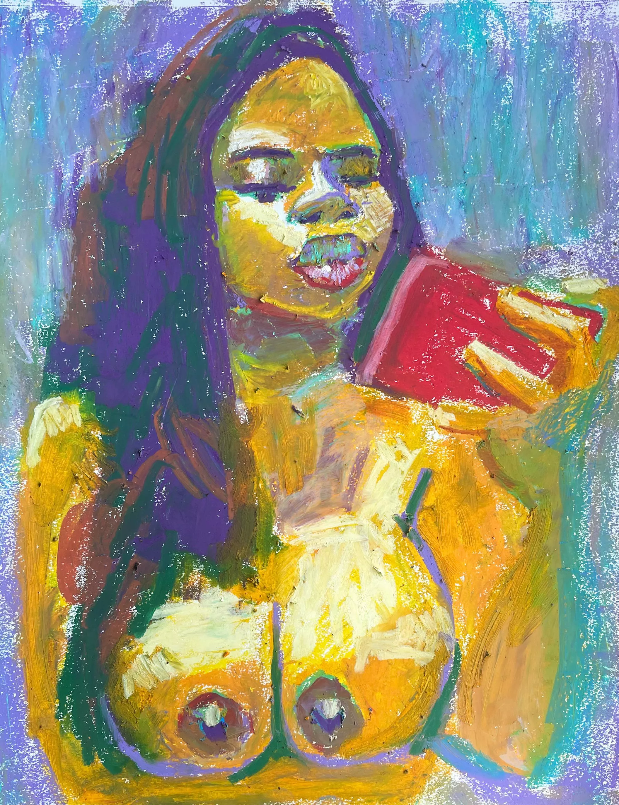 Une femme nue prenant un selfie, par moi