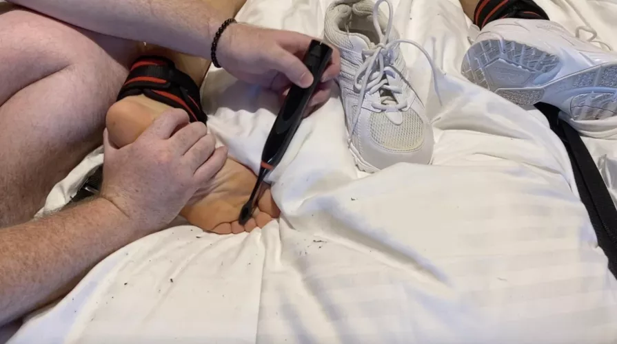 I had to stuff his sock in his mouth as a gag cause he was making so many noises 😅