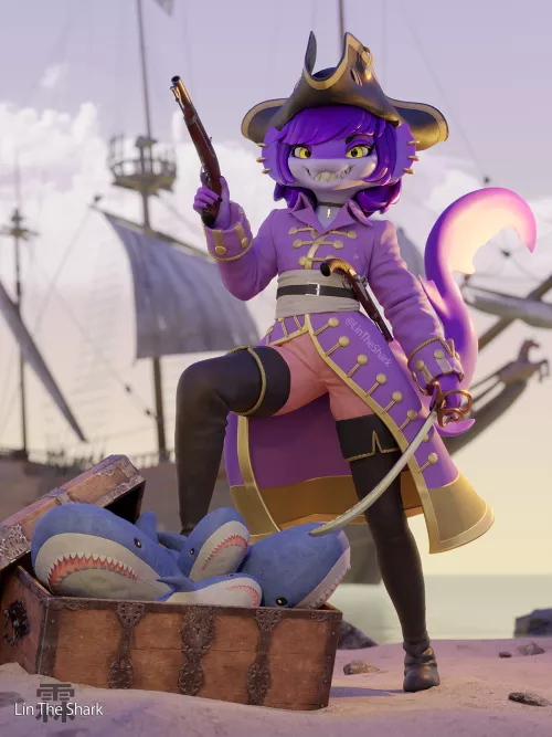 Pirate Shark Girl! (Art by me @LinTheShark)