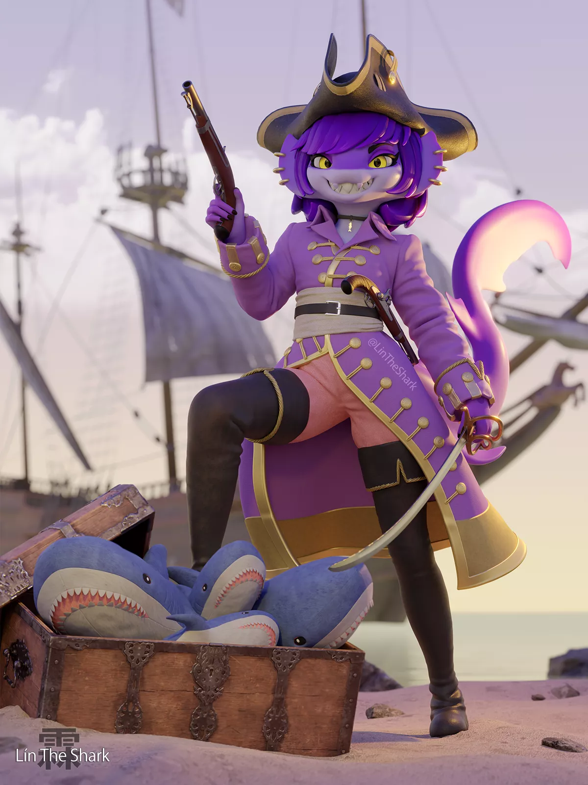 Pirate Shark Girl! (Art by me @LinTheShark)