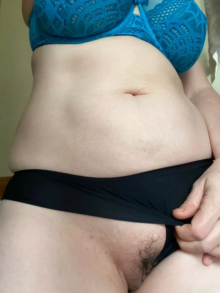 Exhibiting her gorgeous neat little cunt and Simple Black Cotton knickers. They always hold her subtle scent so well