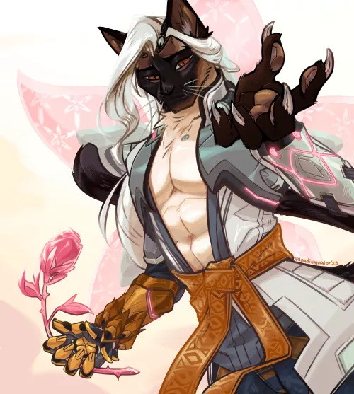 I drew Lifeweaver from Overwatch as a Thai Cat!