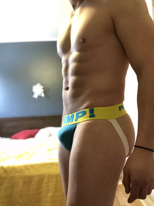 Per request, here’s the front of the new jockstrap. What do you think?