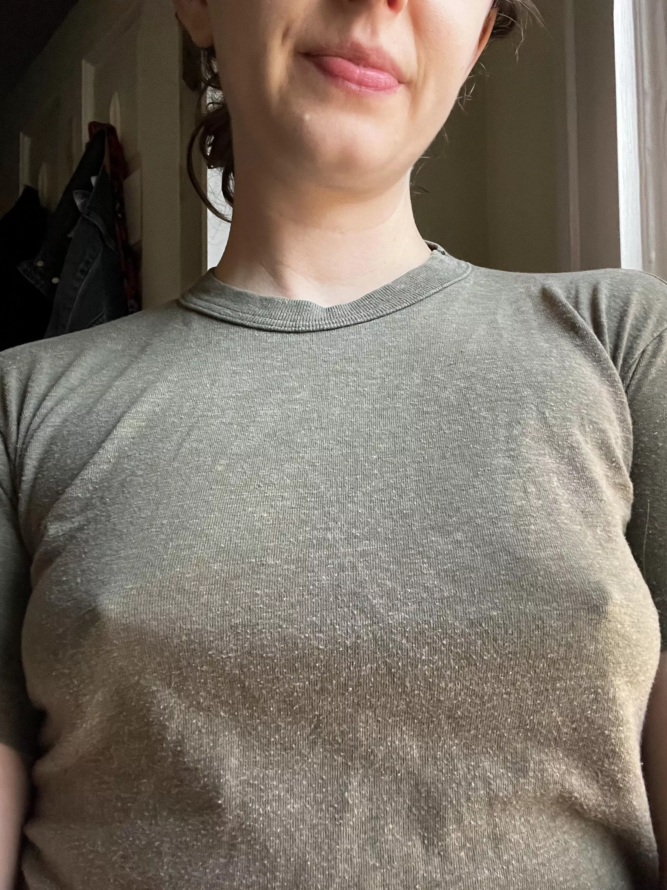 This shirt is so cozy a bra would ruin the comfort!